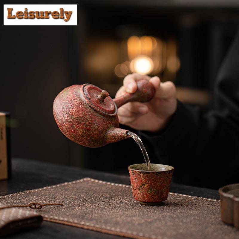 Retro Kiln Change Red Old Rock Mud Teapot Handmade Tea Infuser Pot Tea Making Kettle With Ball Hole Kung Fu Tea Tea Items Gift