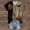 Women's Fashion Casual Three-quarter Sleeve Halloween Letters,  Face Print Top