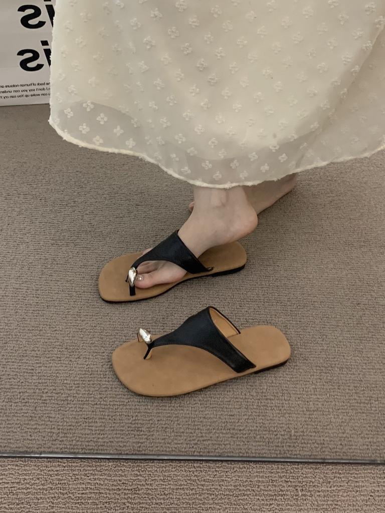 Retro vacation style toe black sandals fairy shoes summer with skirt cool slippers