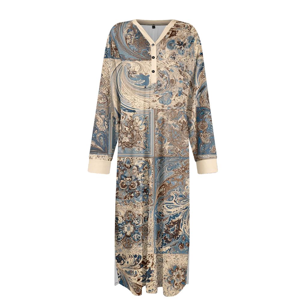 Dámská noční košile dlouhá společenská V-výstřih noční košile s kapsami