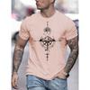 Men's summer 100 cotton fashionable casual sports loose mountain and compass pattern printed round neck short sleeved T-shirt