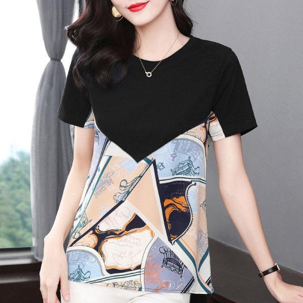 

YYFS Женские модные повседневные летние весенние блузки и рубашки с коротким рукавом и круглым вырезом с принтом в стиле колор-блок XXXXXL