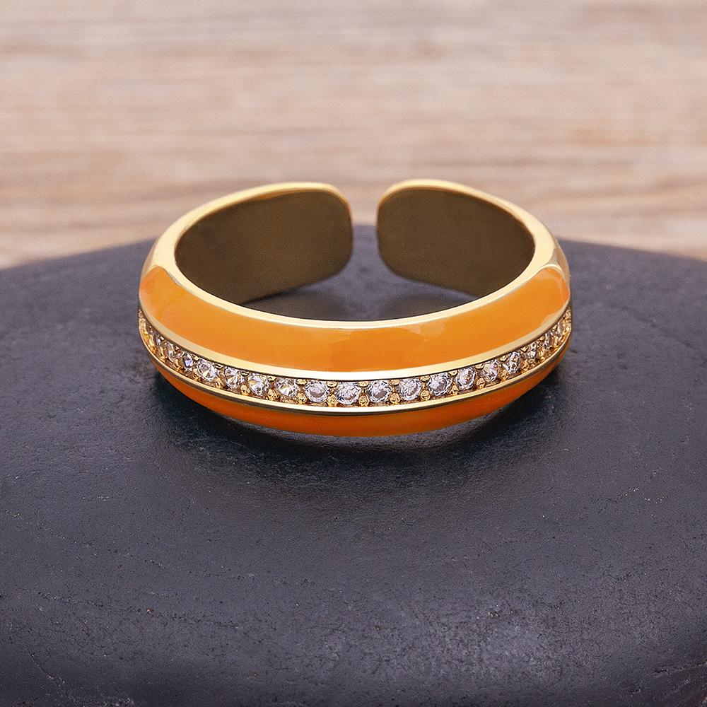 New Arrival 9 Colors Enamel Adjustable Opening Zircon Ring For Women Wedding Party Jewelry Trendy Candy Stackable Finger Ring