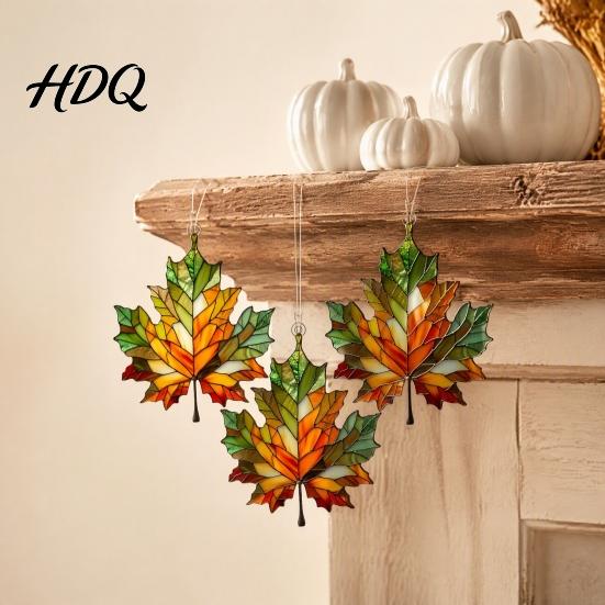 Indoor Autumn Party Supplies Acrylic Maple Leaf Suncatcher for Home Decor Stained Glass Decorative Leaves Style Window Hanging Ornament Thanksgiving