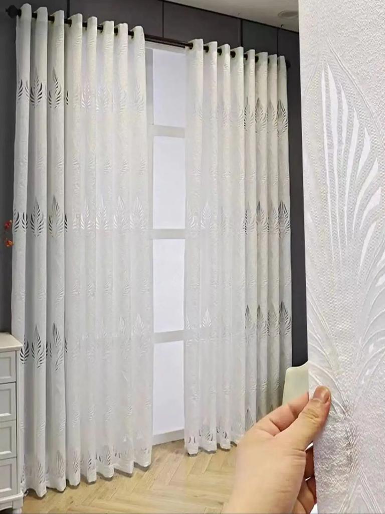 White GREY Embroidered European Style Thickened High-end Curtains for Bedroom Transparent Tulle for Living Room,Grommet Top,