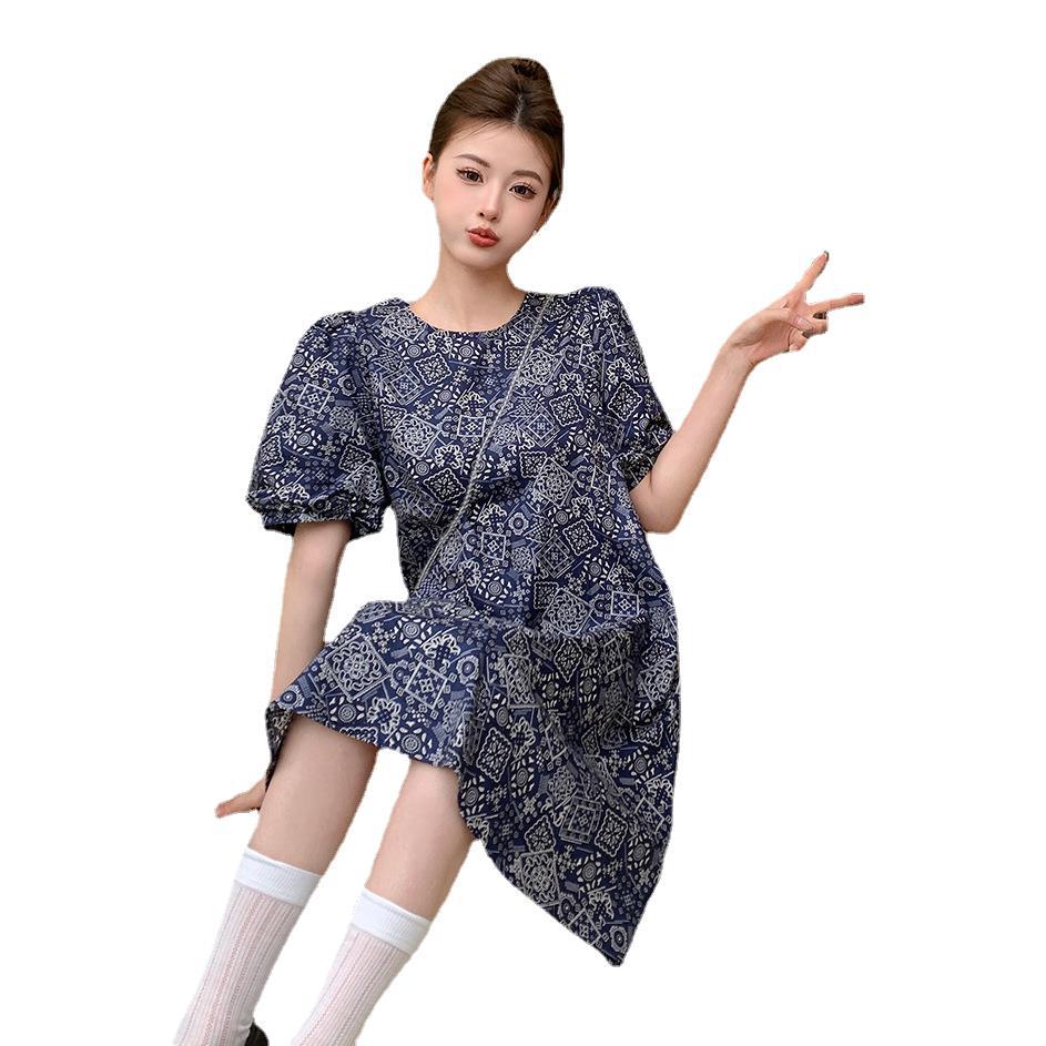 French Retro Floral Design Dress Women's Summer New Korean Version Small Bubble Sleeve A-shaped Dress
