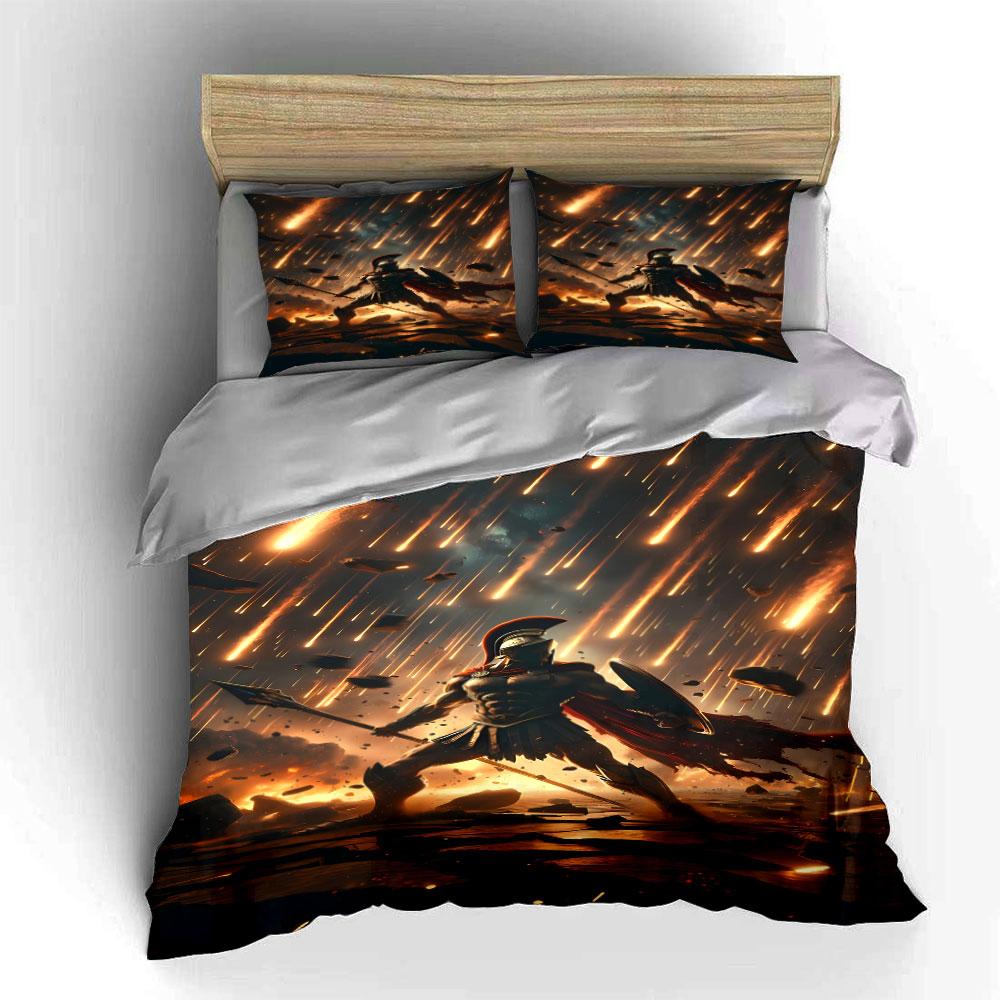 Warrior amidst fiery streaks. Bedding sets Duvet cover sets Duvet covers Pillowcases(1 * Duvet Cover 2 * Pillowcases, without duvet insert)
