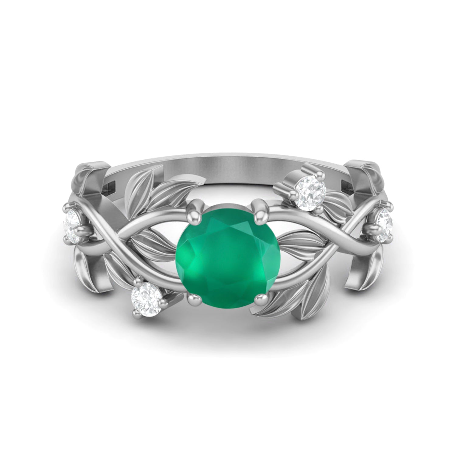 

6MM Round Green Onyx Gemstone 925 Sterling Silver Solitaire Ring 9 білий