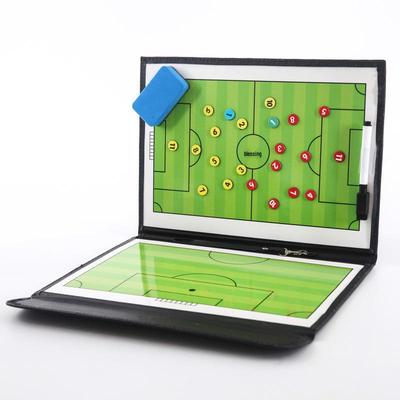 Triple-Fold Magnetic Football Tactics Board with Pen - Leather Coach's Folding Teaching Tool