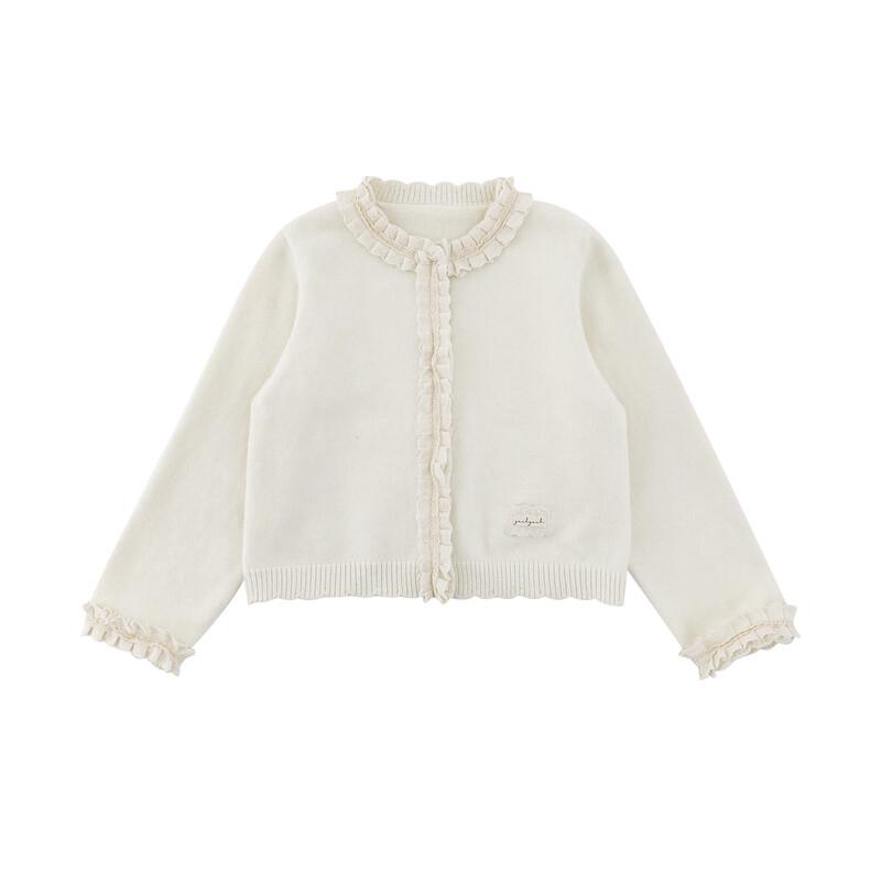 Girls' Cream Lace-Trimmed Cardigan Sweater