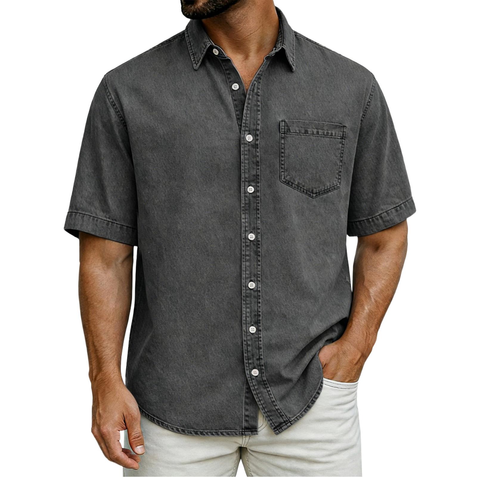 

Men s Casual Loose Button-Down Collar Short-Sleeve Denim Shirt XXXL