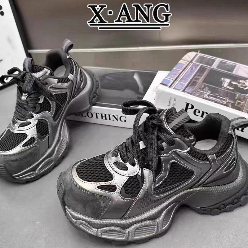 Little Monster Leather Dad Shoes Women's Thick-soled Heightening Women's Shoes 2025 New Autumn and Winter Versatile Casual Sports Shoes