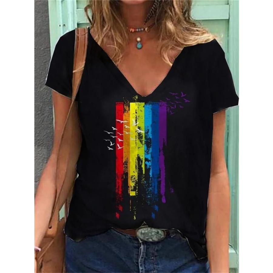 Natural Style Women's T-shirt Rainbow Print Harajuku Shirt Summer Y2k Clothing Girls Oversized Fashion Short Sleeve Sweatshirt
