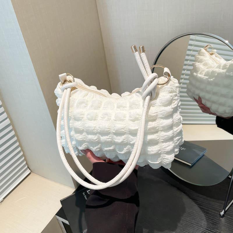 Women s simple temperament gentle folds underarm bag women s spring summer shoulder messenger bag small square bag белый