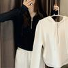 New Arrivals Open Run Women Black And White Cotton Blend Unbalanced Half Zip Pul