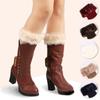 Short Women Boot Cuffs Socks Topper Gaiters with Plush Trim Winter Ribbed Knitted Solid Color Elastic Leg Warmers Gifts