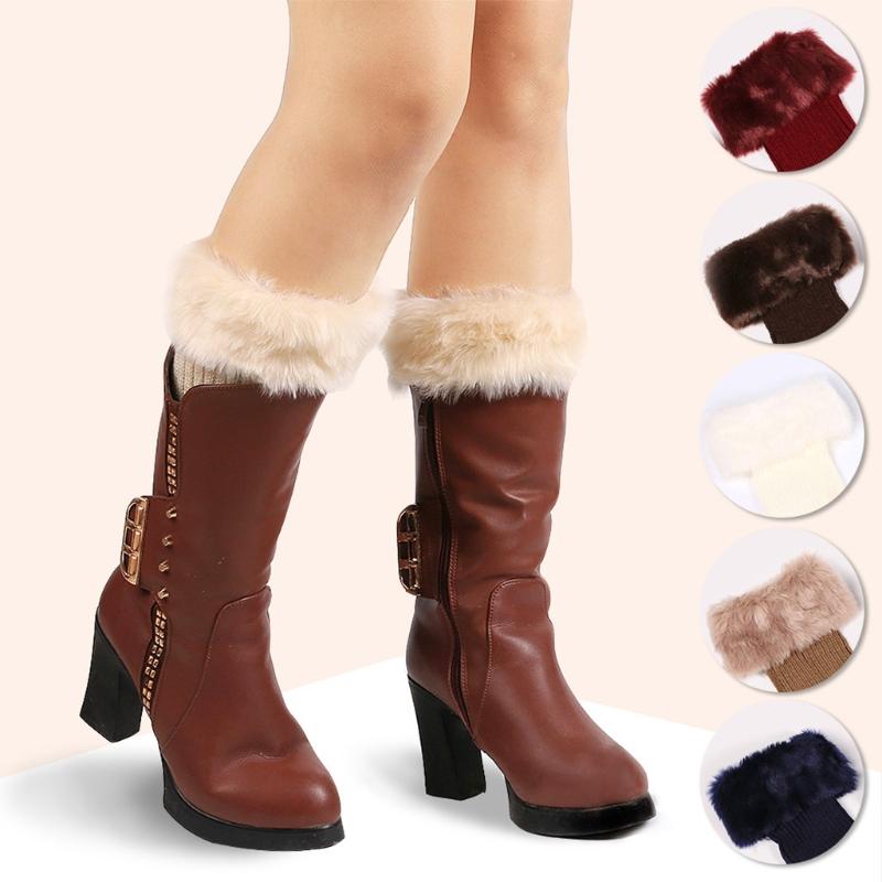 Short Women Boot Cuffs Socks Topper Gaiters with Plush Trim Winter Ribbed Knitted Solid Color Elastic Leg Warmers Gifts