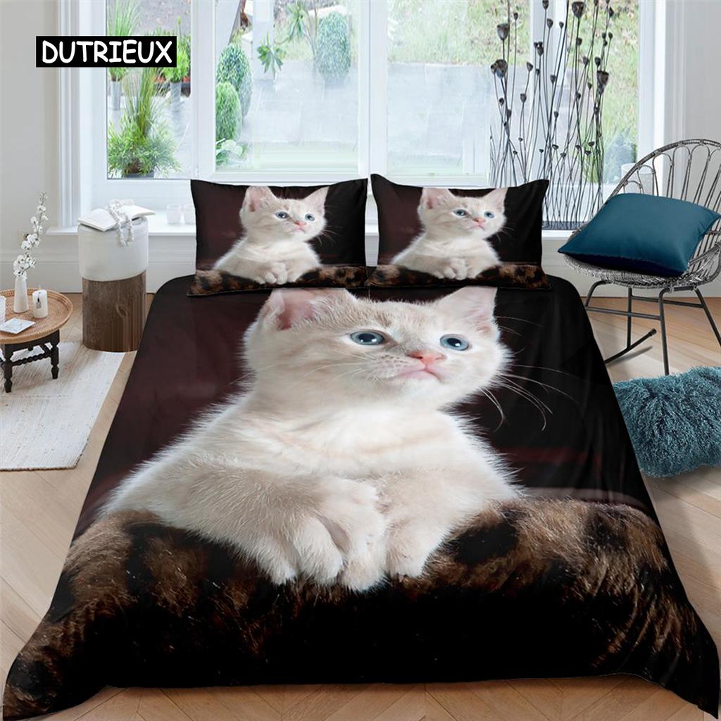 Zestaw poszewek na kołdrę dla kotów, wzór dla kotów, podwójny zestaw pościeli, uroczy kociak dla chłopców, poliester, tajemniczy czarny kot, poszewka na kołdrę w rozmiarze king size