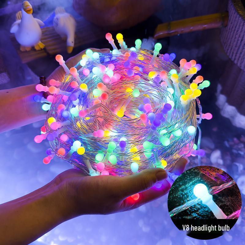 Solar Color-Changing LED Starry String Lights - Waterproof Popcorn Fairy Lights for Camping and Outdoor Tent Decor EU Remote Control 24V Adapter