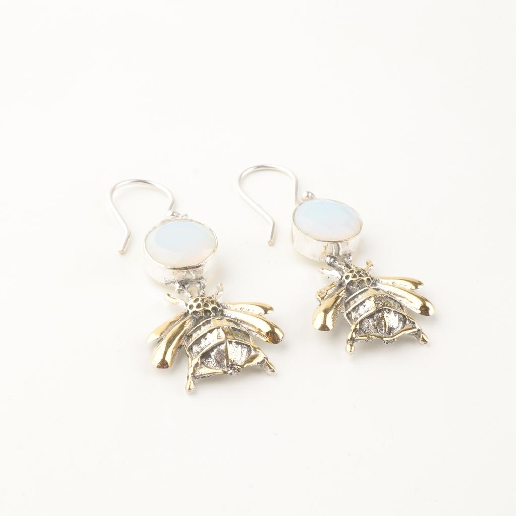 Milky Opal Gemstone 925 Sterling Silver Handmade Jewelry Women Gift Earrings 2" EE-154-15