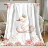 Swan with Crown Roses Fleece Blanket Elegant Royal Design Soft Flannel Throw Cover Wedding Gift for Women Princess Theme Decorl