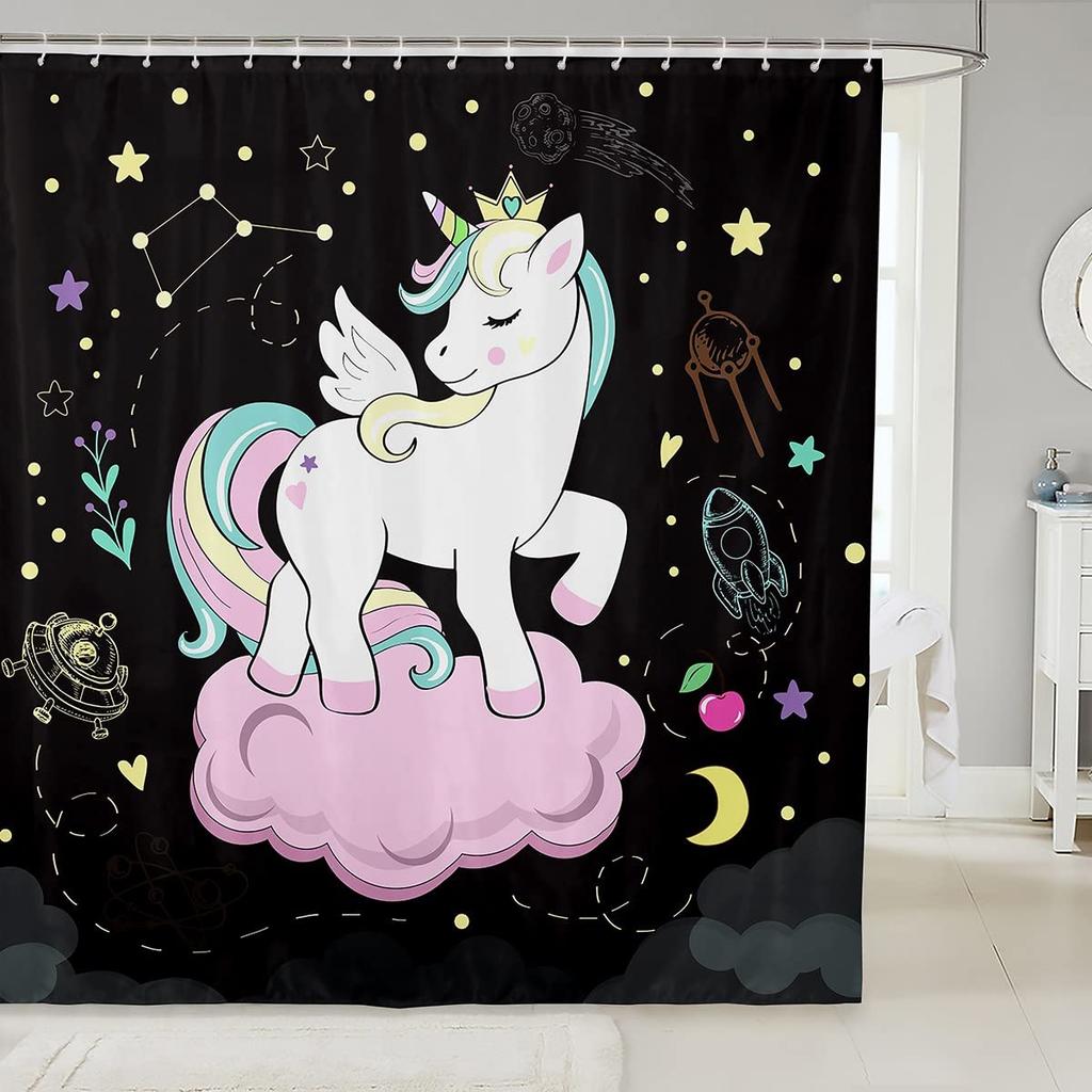 Unicorn Shower Curtain,Purple Galaxy Shower Curtains,Fantasy Starry Sky Pattern Bath Curtain for Bathroom Showers Girls Bathtub