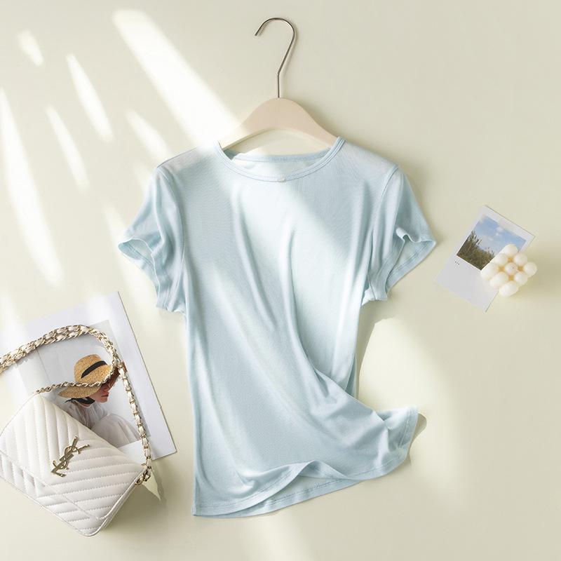 2026 Hangzhou Silk Lyocell Short Sleeve Women's Close-Fitting Round Neck T-shirt
