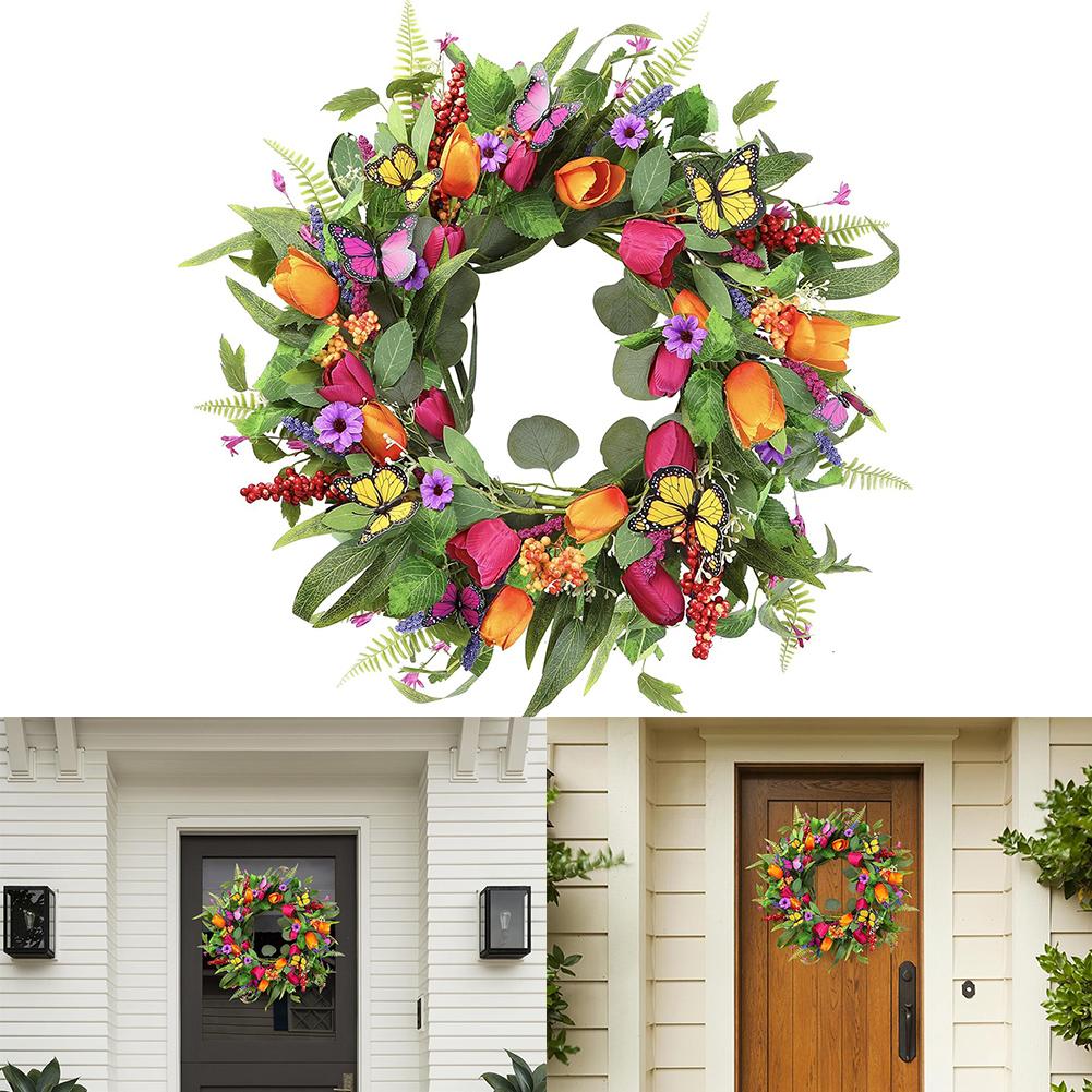 Floral Wreath Artificial Spring Wreath Handmade Wreath Minimal Upkeep Realistic Emulation Silk Wreath Design 10 Inches