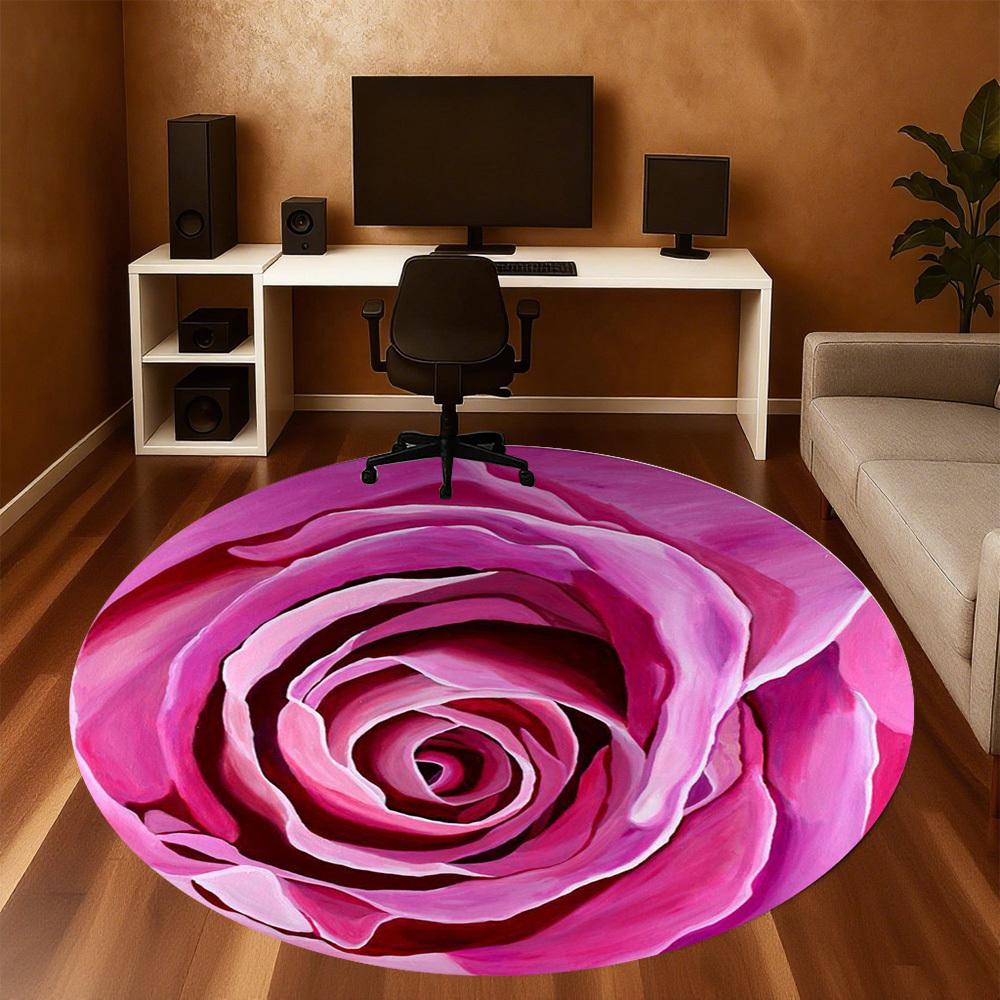 1pc Red rose Pattern Office Round Rugs, Under Chair Round Rugs for Living Room, Bedroom, Bathroom Decoration Carpet 091887