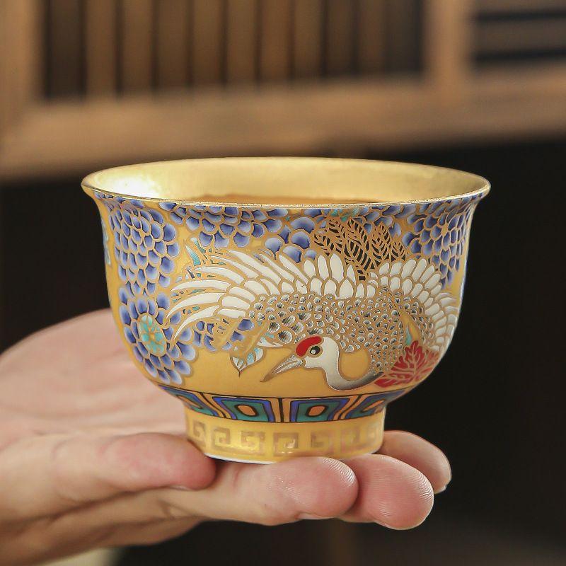 Suet Jade Gilt Master Cup Ruihe Chengxiang Arhat Cup High-end Gold Cup Kung Fu Tea Set Light Luxury Household Tea Cup