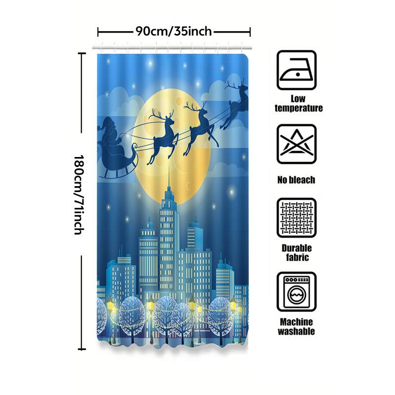Tu Christmas Santa Claus Deer Reindeer Holiday Festive Shower Curtain Set Waterproof Bathroom Decor Modern Farmhouse Style Home