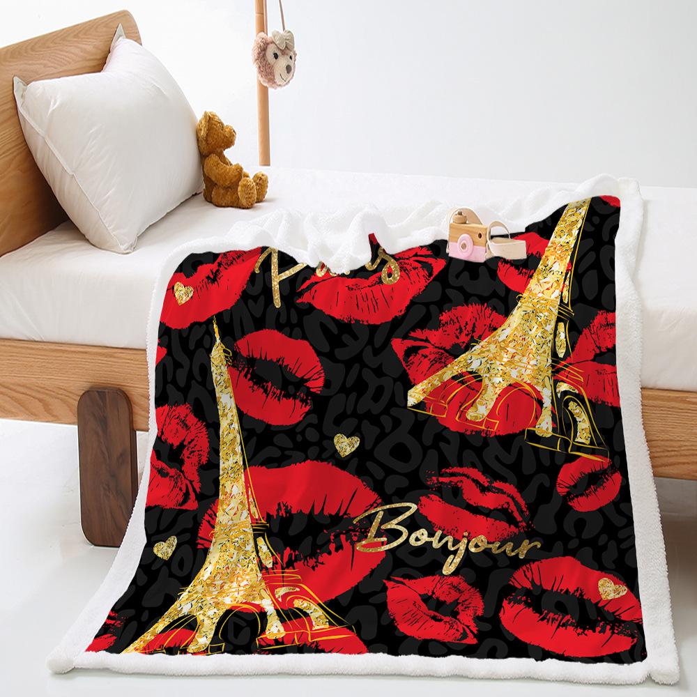 Blanket Personality Red Lip Crystal Fleece Lamb Fleece Blanket Digital Printing Blanket