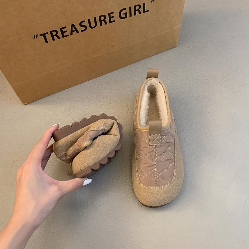 New Womens Shoes Fashion Winter Cotton Shoes Warm Plush Lining Slip Ons Loafers Women Casual Patchwork Suede Flat Walking Shoes