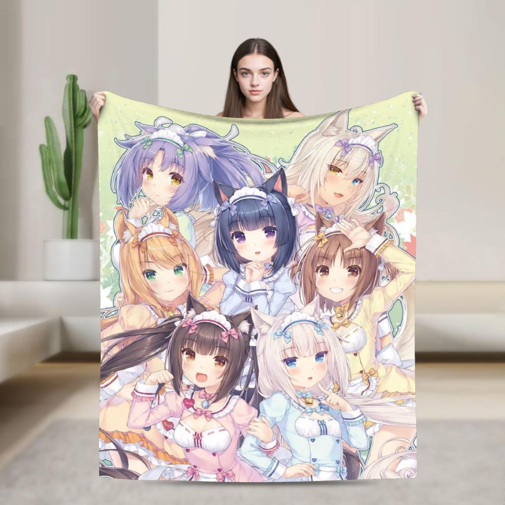 Soft Warm Blanket Picnic Nekopara Cartoon Game Throw Blanket  Flannel Bedspread For Living Room Fashion Sofa Bed Cover