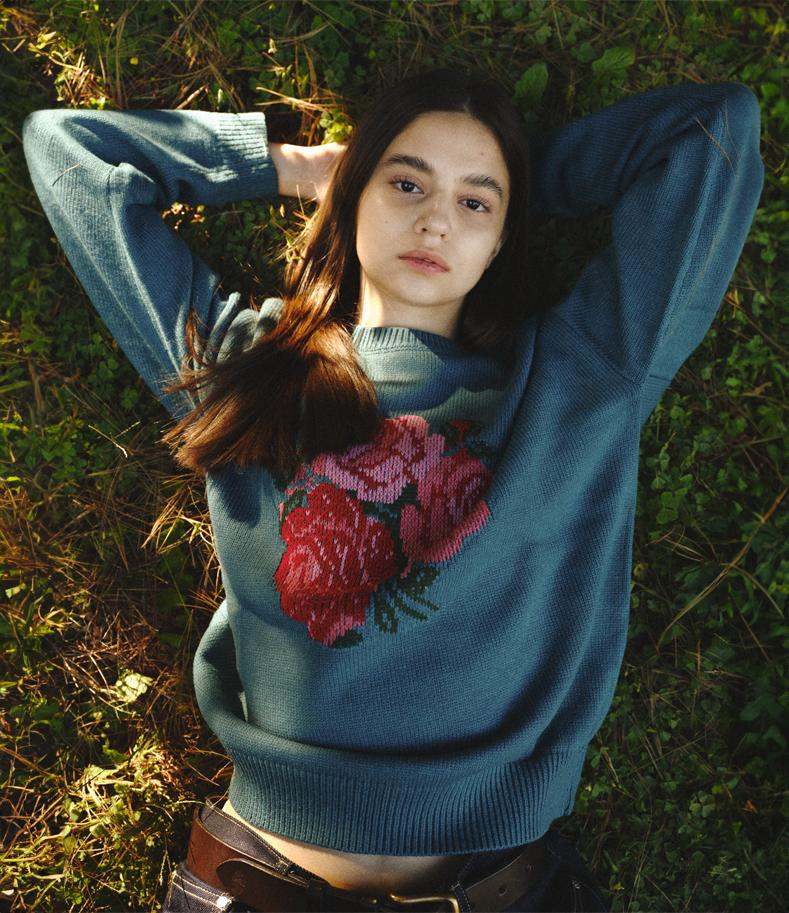 CHANCECHANCE Flower Knit Sweater(Green)
