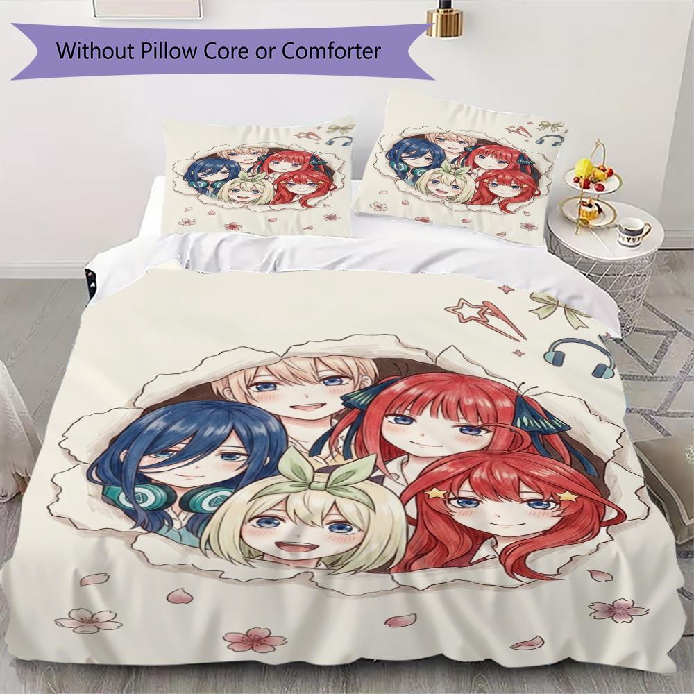 

5toubun no hanayome Pattern Bedding uilt Set uilt Cover Pillowcase Home Decoration Birthday Gift (1 * duvet cover + 2 * pillowcase without core) 135x200cm