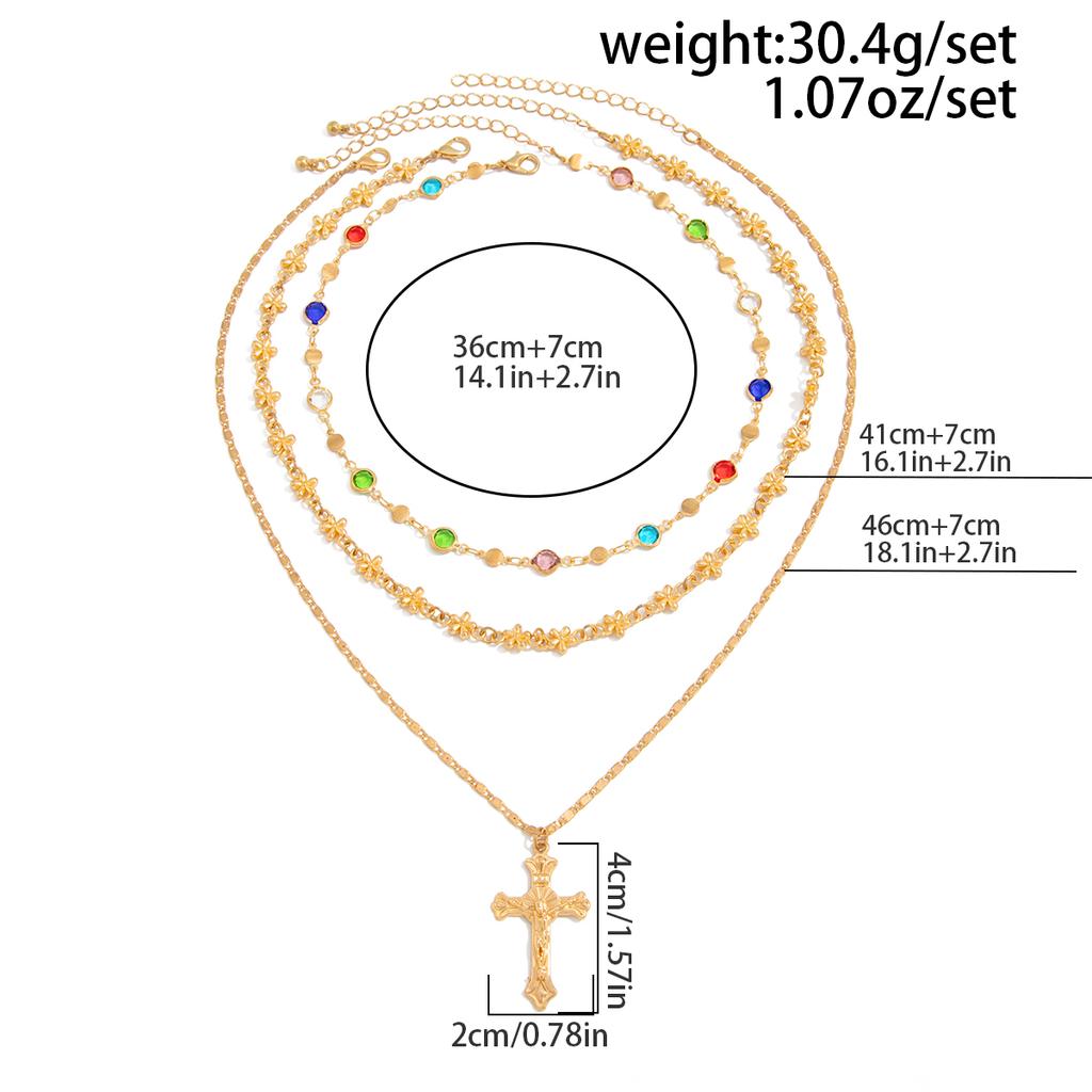 Salircon 3Pcs/set Boho Colorful Crystal Chain Necklace for Women Trendy Gold Color Cross Pendant Choker Luxury Jewelry Male Gift