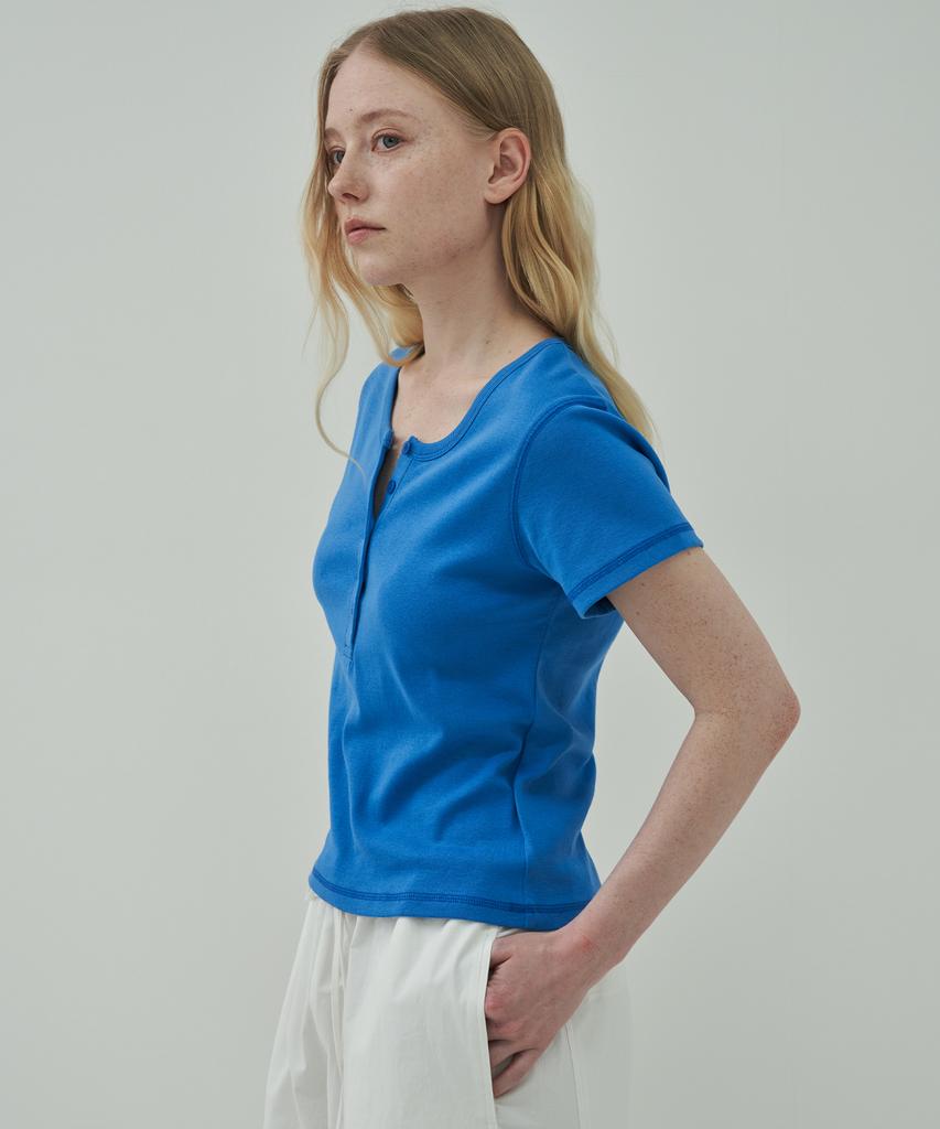MOTT Henley Neck Half T-Shirt - Blue
