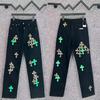 9922 CHROME HEARTS Men's and Women's American Style Trendy Jeans with Fabric Patches, Casual and Fashionable High Street Pants