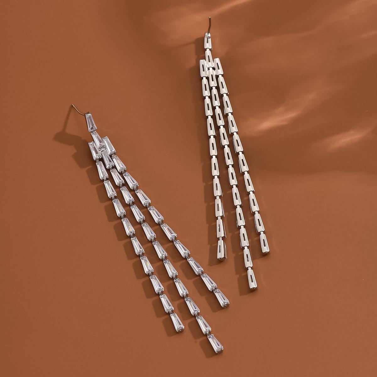 14K Real Gold Electroplating, Fashionable Bamboo Zircon Fringed Earrings, Personalized Trend Temperament Earrings Women