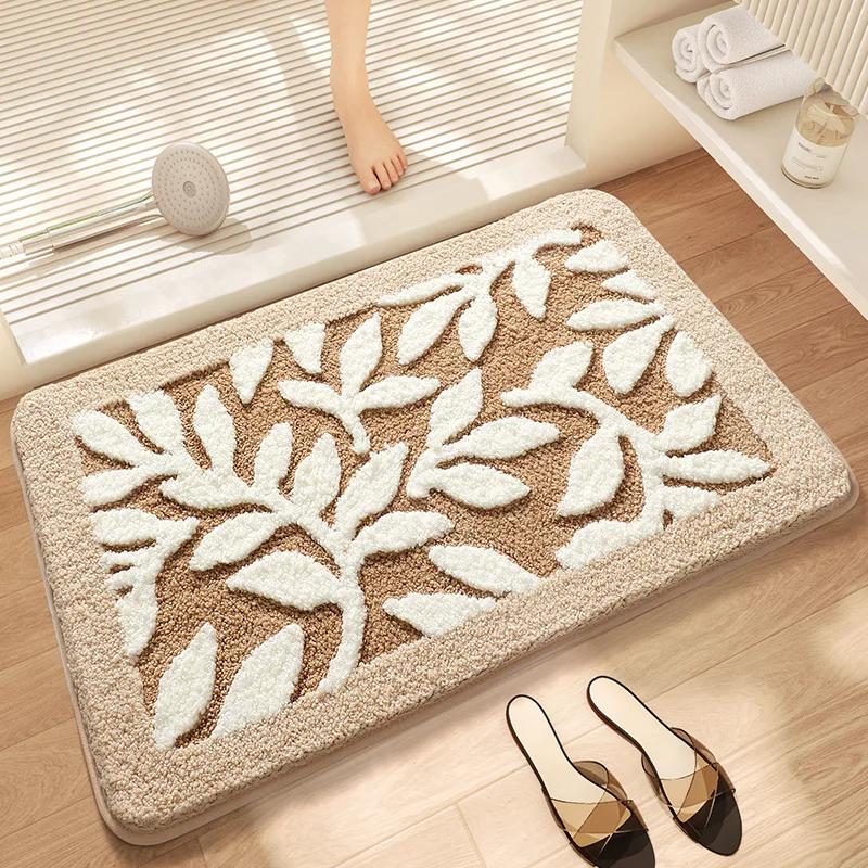 Wasserabsorbierende Anti-Rutsch-Badematte Beflockte Verdickte Mikrofaser Badezimmerteppich Teppich Badezimmertür Schnelltrocknende Fußmatte