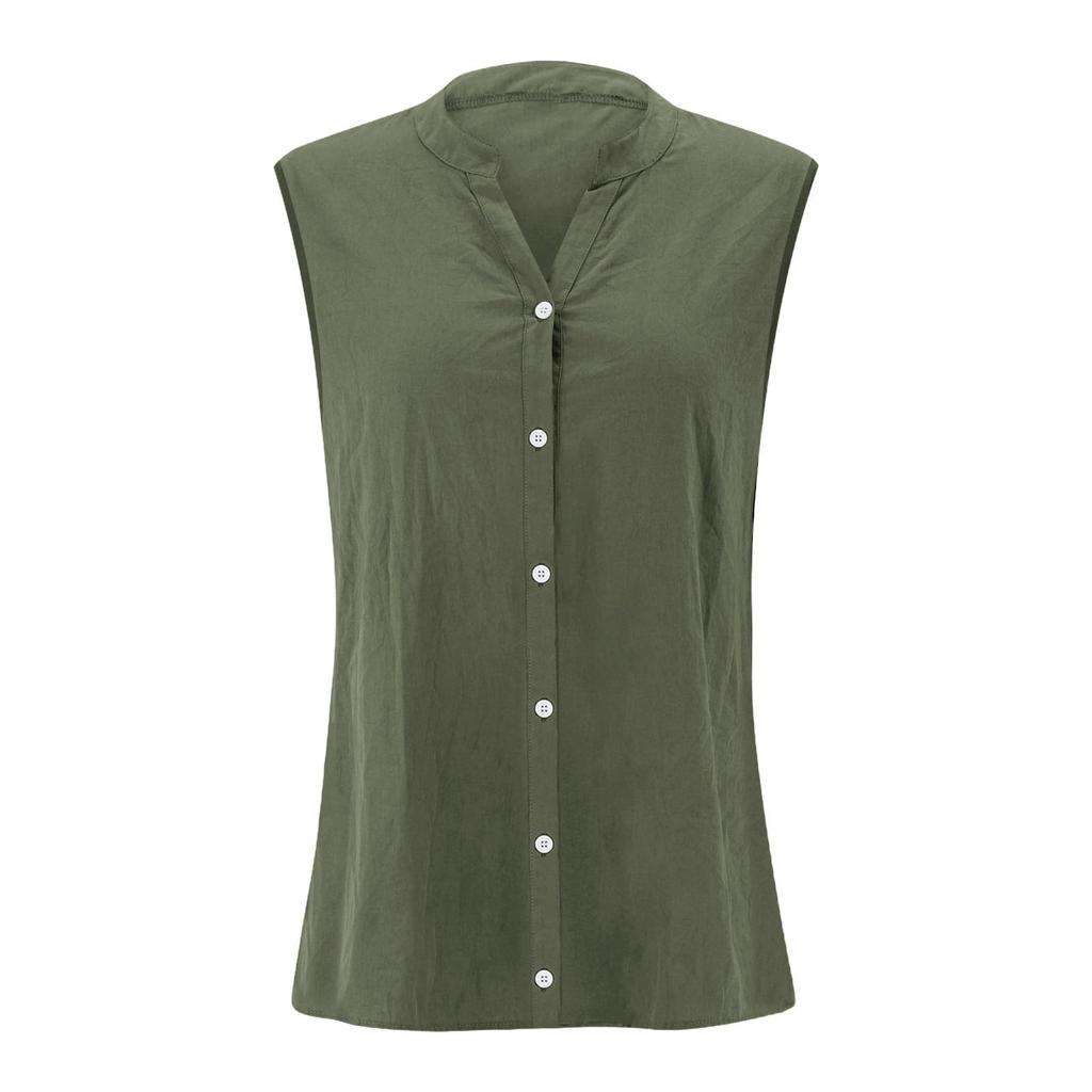 Women's Fashion Color Casual Sleeveless Cardigan Button Loose Cotton Linen Shirt Top