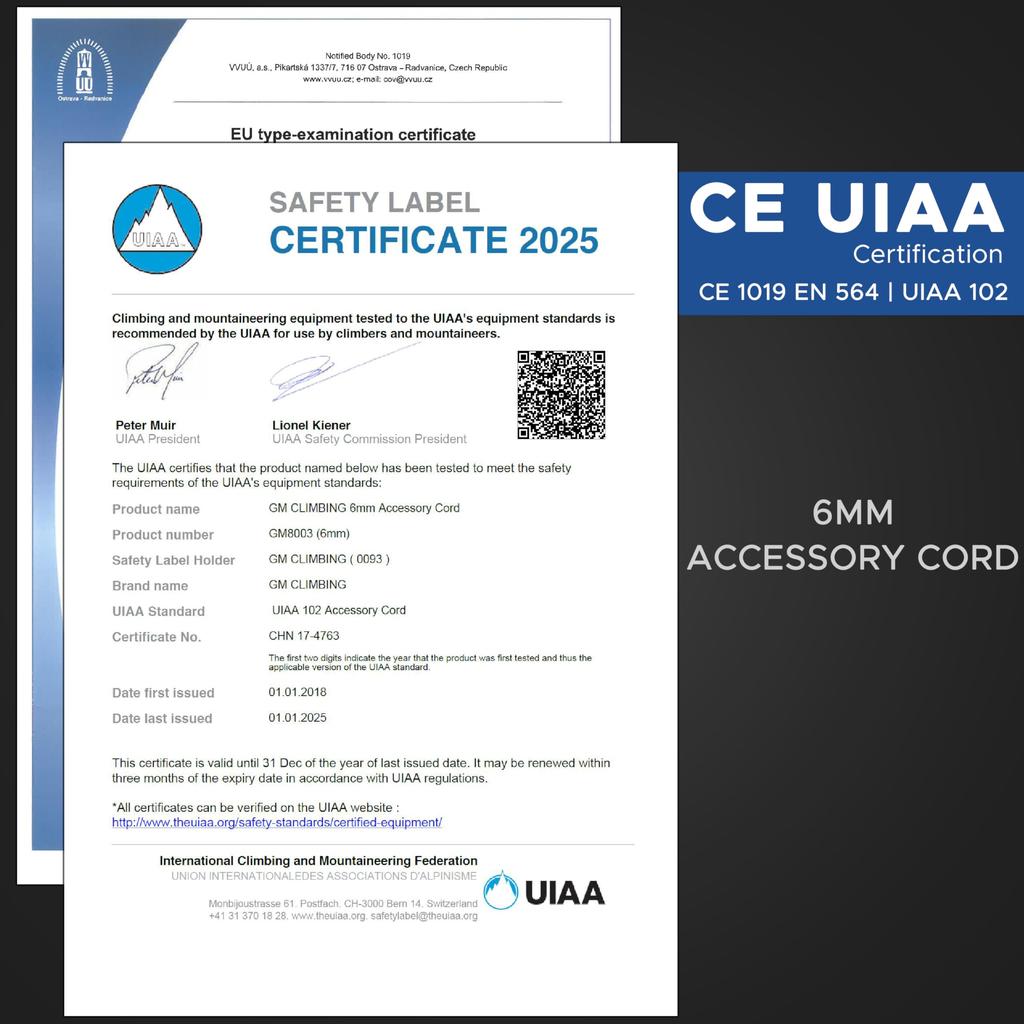 GM CLIMBING CE UIAA Certified 6mm Polyester Accessory 6m Fluorescence Green Double-Braised Cord, Cut,