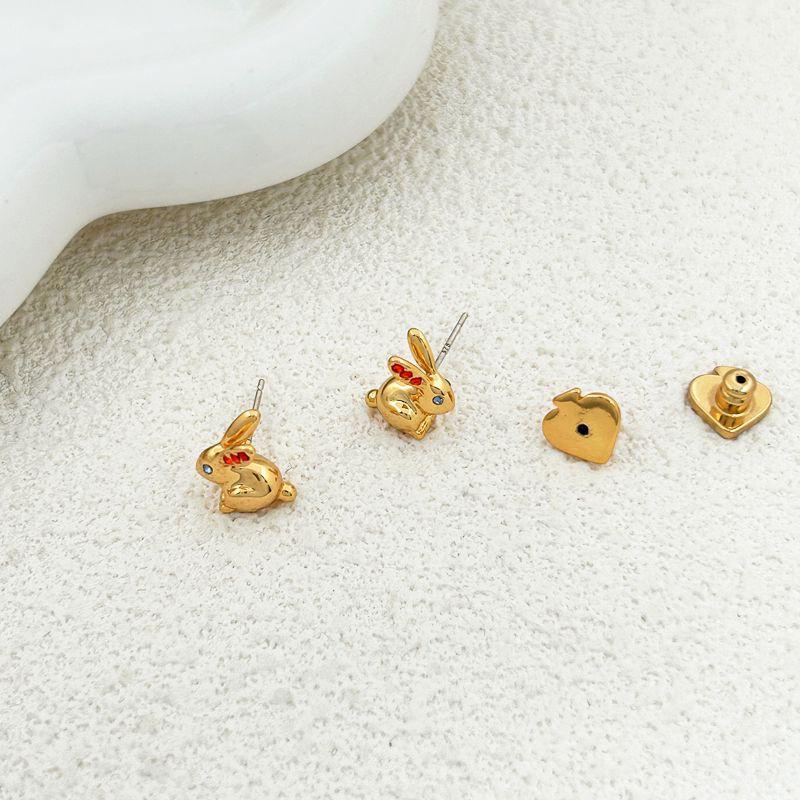 Sweet Rabbit Shape Micro-Inlaid Zircon Stud Earrings Female