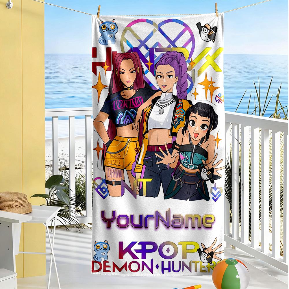 Demon Hunter Girls Customize Your Name Beach Towel Super Soft Microfiber Quickdry Fabric