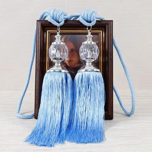 1Pair Retro Style Euro Faux Crystal Tassels Fringe Curtain Tieback Bandage Rope Window Drapes Decoration