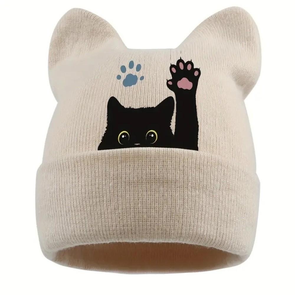 Stretchable Winter Knit Hat Knit Pullover Hat New Cat Ear Beanie Hat  Spring Autumn Winter