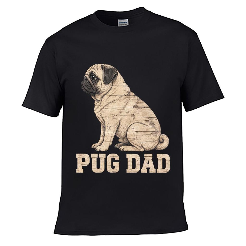 Rustic Woodgrain Pug Dad Portrait Loose Vintage Distressed Washed Casual Tee