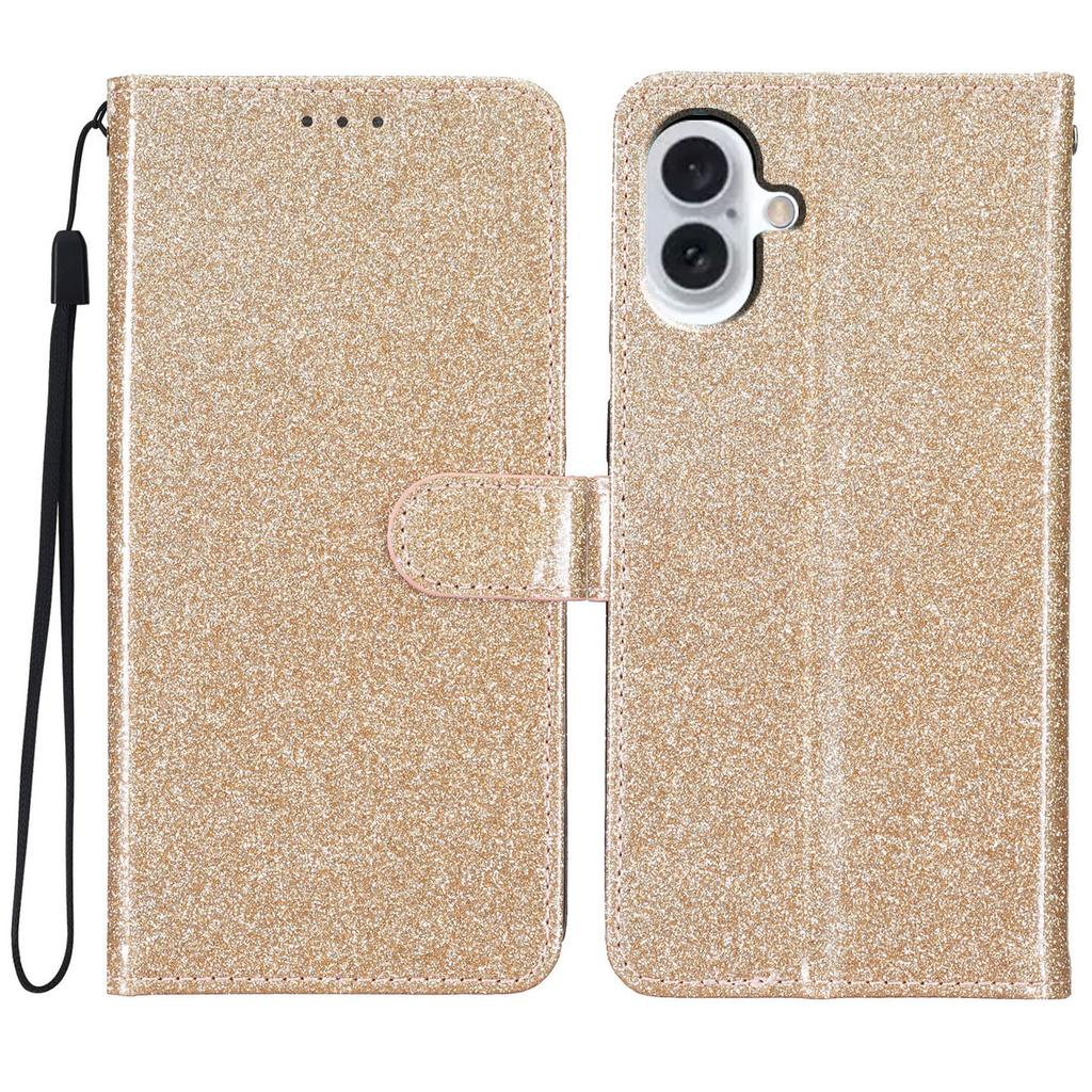 For iPhone 16 Protective Case Glitter Leather Wallet Phone Cover