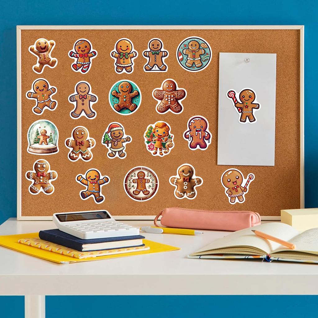 50 Cartoon Gingerbread Man Stickers Guitar Notebook Suitcase DIY Waterproof Stickers